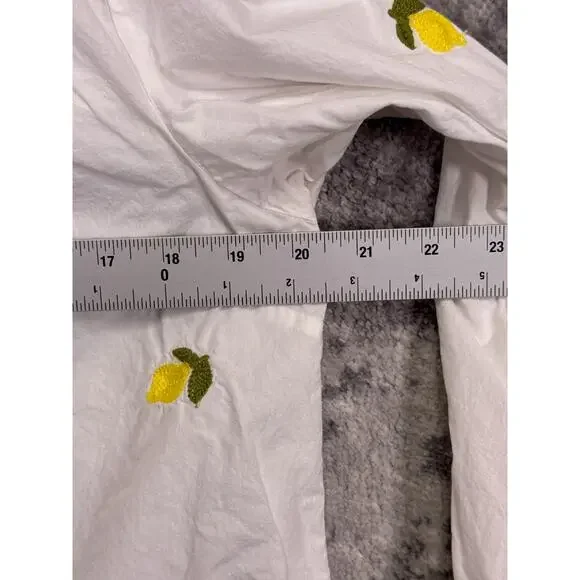 Anthropologie Shirt Medium Womens Maeve White Lemon Embroidered Button Down - Picture 4 of 8